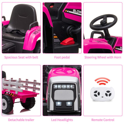 Garvee Ride - P Series: 12V Electric Tractor & Trailer for Kids, 3-6 Yrs - With RC - Rose / 25W