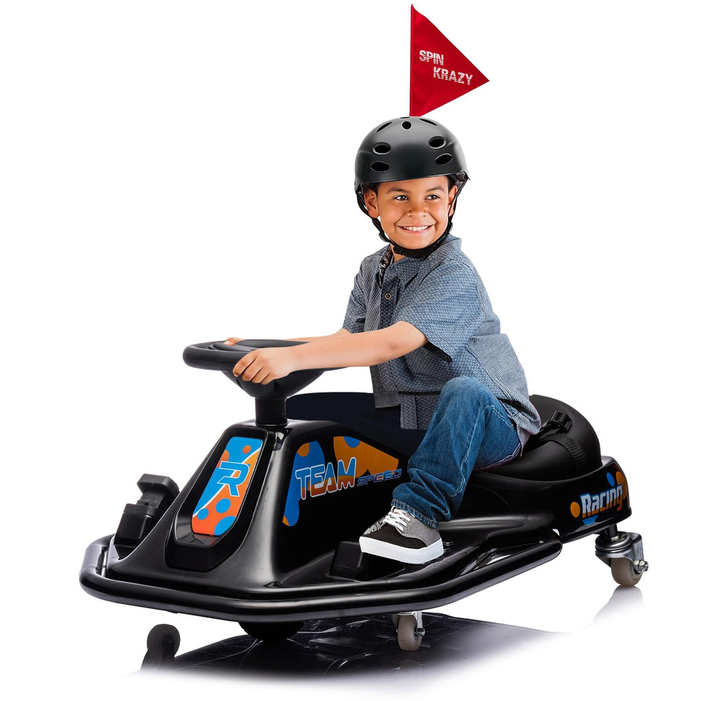 Garvee Ride - P Series: 360 Degrees Rotating Ride On Drift Car,Electric Drifting Go Kart,24V Ride On Race Car,Variable Speed for Kids,Simplified Drift System,Flashing Lights, Flag, Music - Black
