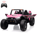 Garvee Ride - P Series: 24V 2-Seater Ride-On UTV: Remote Control, 4WD Motors, 21" Seats + Foldable Seat, 15.4" EVA Wheels, Music, LED Lights, 140lb Max Load - Pink