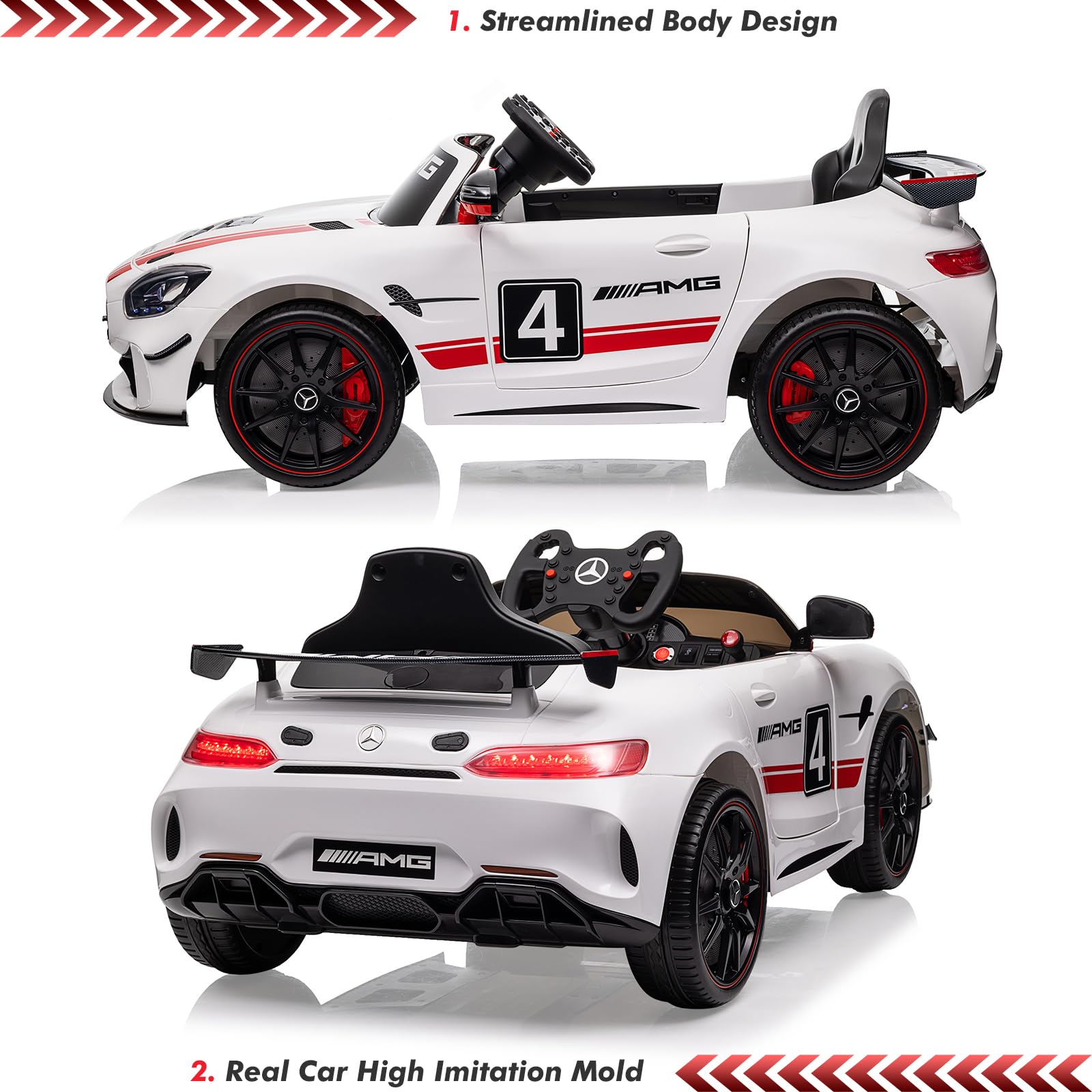 Garvee Ride on Car for Kids with Remote Contorl, 12V Licensed Benz AMG Electric Vehicles Battery Powered Sports Car,Sound System, LED Headlights,One Button Assemble Wheels for 3-8 Years Boys Girls - White