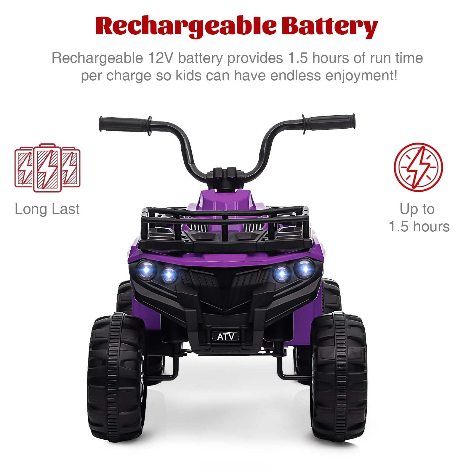 Garvee Ride - P Series: 12V Kids Ride On Electric Quad ATV, Ride Car Toy with Bluetooth Audio,High/Low Speed, LED Headlights, Battery Indicator & Radio Orange - Purple