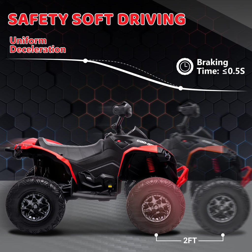 Garvee Ride - P Series: 12V Ride on Toy Car Bombardier Licensed BRP Can-am 4 Wheeler Quad Electric Vehicle, w/LED Lights, Spring Suspension, Bluetooth, Music, USB, Treaded Tires, White - Red