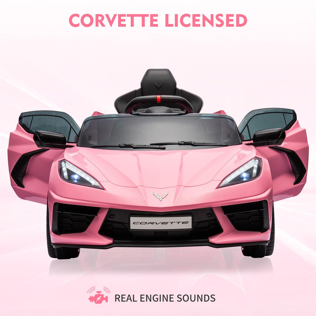 Garvee Ride - P Series: 12V Kids Ride on Car Licensed Corvette Battery Powered Car Toddles Electric Sports Car Toy with Remote Control, Visual Dashboard, LED Lights, Music, Gifts for Boys Girls, Pink