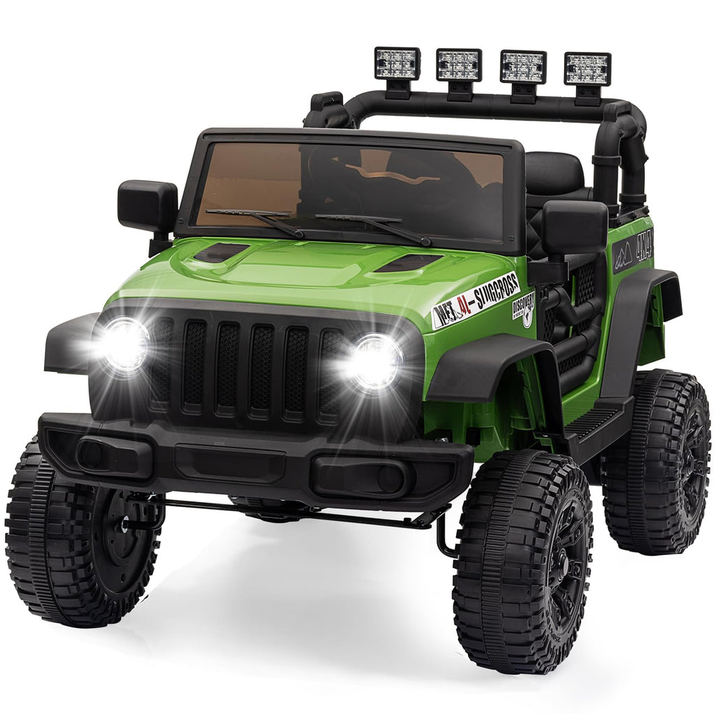 Garvee Ride - P Series: 12V Kids Electric Vehicles with Remote Control, 2 Speeds, Spring Suspension, LED Headlight, Bluetooth, Music, Battery Powered Car for Kids - Green