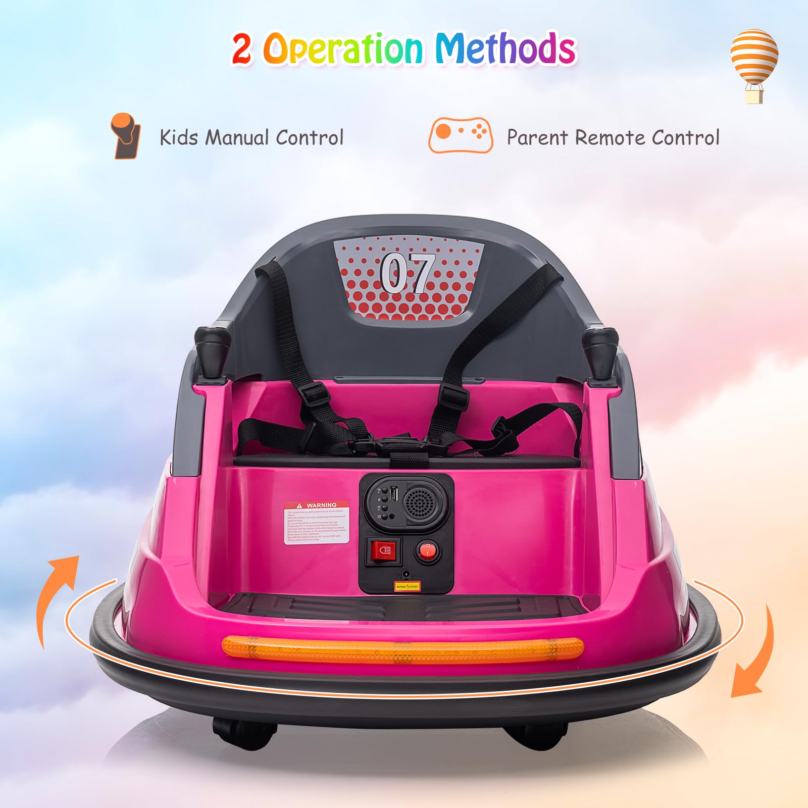 Garvee Ride - P Series: 12V Kids Bumper Car with Remote Control, LED Lights & 360 Degree Spin, Indoor and Outdoor Kids Toy for 18+ Months Kids - Rose