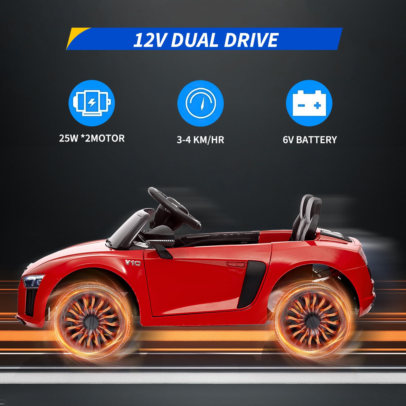 Garvee Ride - P Series: 12V Power Battery Electric Vehicles for 3-7 Toddlers, Licensed Toy Car with Remote Control, MP3 Player - Red