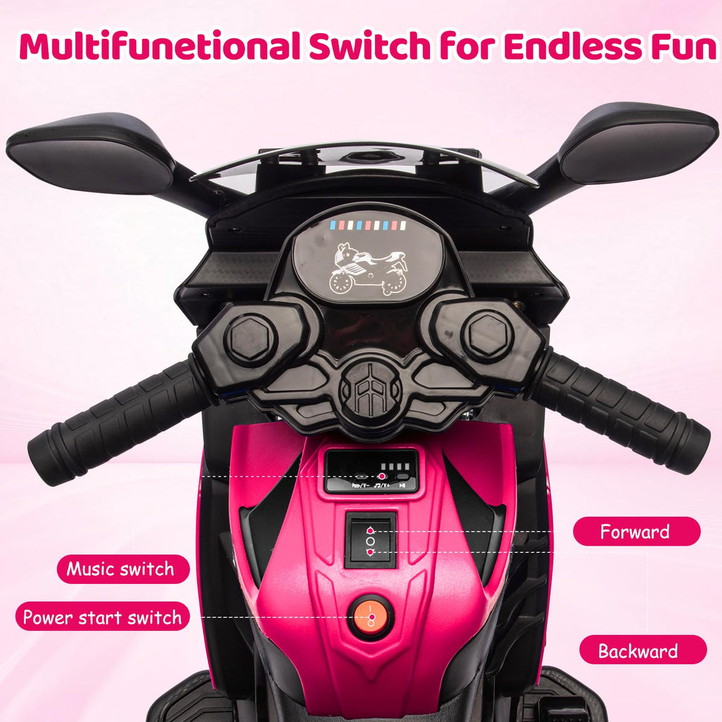 Garvee Kids 6V Ride On Motorcycle with Training Wheels for Toddlers, Rose Red, 30.31" L x 14.96" W x 19.69" H