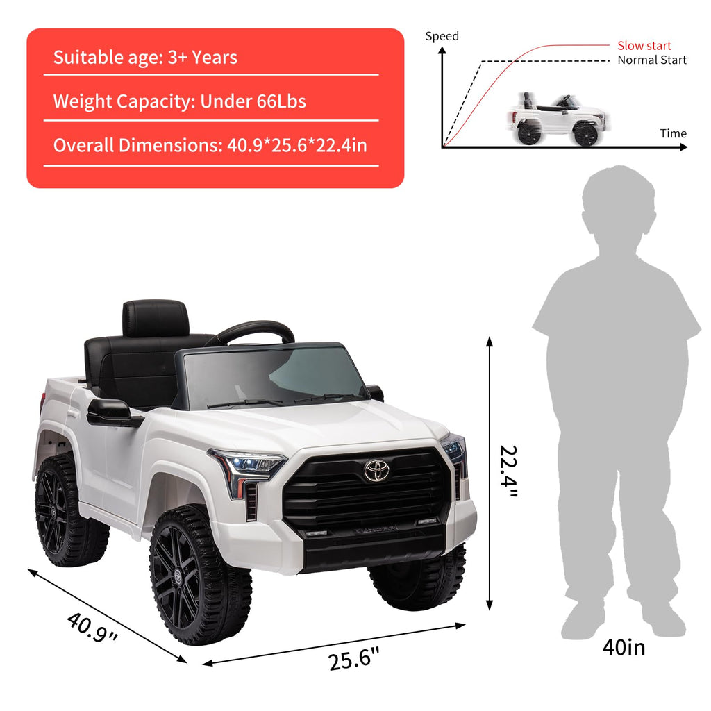 Garvee Ride - P Series: 12V Ride on Car For Kids Age 3+ , Licensed Toyota, with Remote Control, MP3, LED Lights, Suspension System, Double Doors, Safety Belt, Ride On Toys for Boys Girls - White