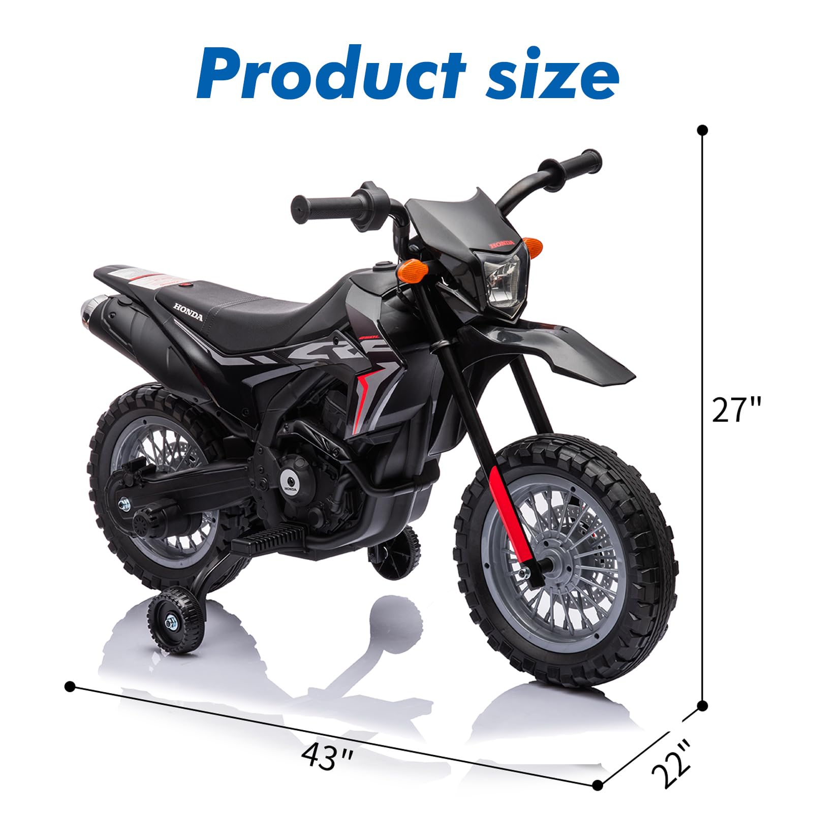Garvee Ride - P Series: Kids Electric Ride on Motorcycle, Licensed Honda Battery Powered Motorbike Toy, with Training Wheels, Rechargeable Battery, Headlight, Engine Sounds, for Children Girls Boys - Black