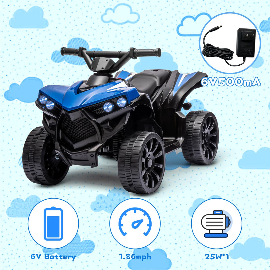 Garvee Ride - P Series: 6V Quad ATV for Kids Toddler 3+ years, Max 55lb Capacity, With LED, Music, Foot Pedal, Wear-Resistant Wheels, 1.9 MPH - Blue