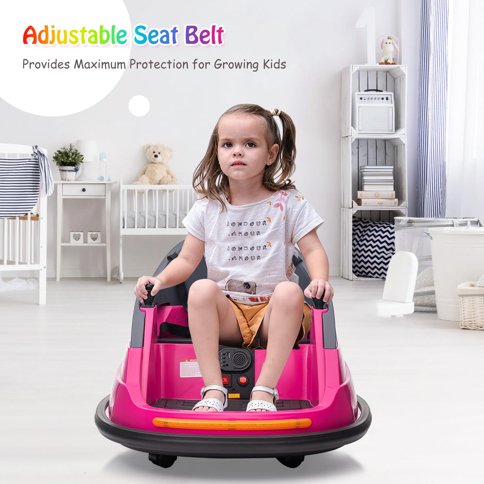 Garvee Ride - P Series: 12V Kids Bumper Car with Remote Control, LED Lights & 360 Degree Spin, Indoor and Outdoor Kids Toy for 18+ Months Kids - Rose