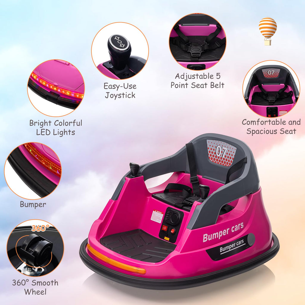 Garvee Ride - P Series: 12V Kids Bumper Car with Remote Control, LED Lights & 360 Degree Spin, Indoor and Outdoor Kids Toy for 18+ Months Kids - Rose