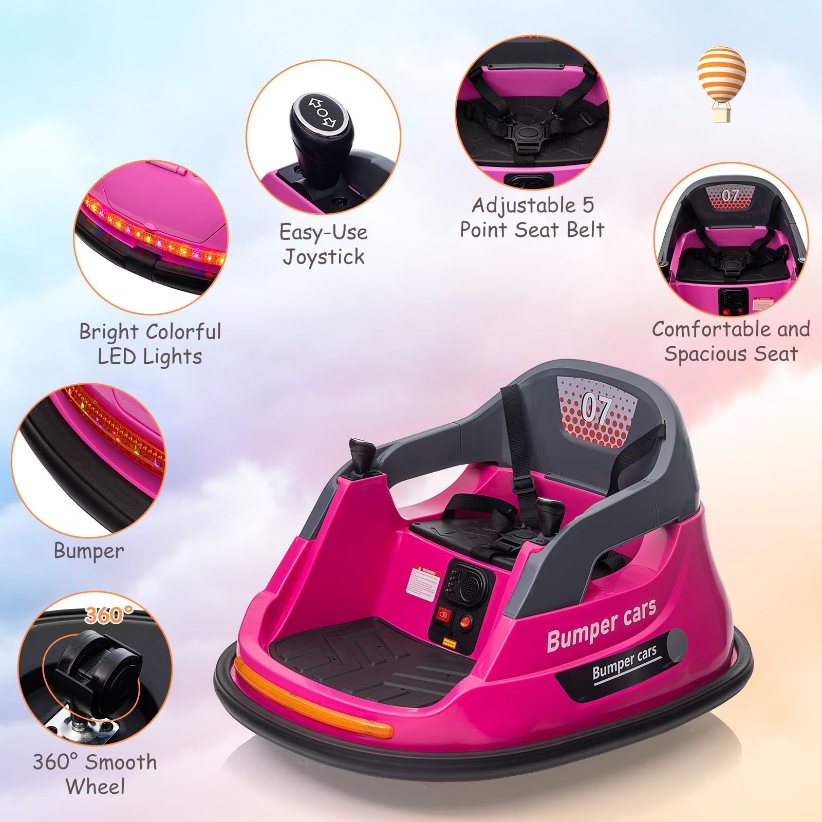 Garvee Ride - P Series: 12V Kids Bumper Car with Remote Control, LED Lights & 360 Degree Spin, Indoor and Outdoor Kids Toy for 18+ Months Kids - Rose