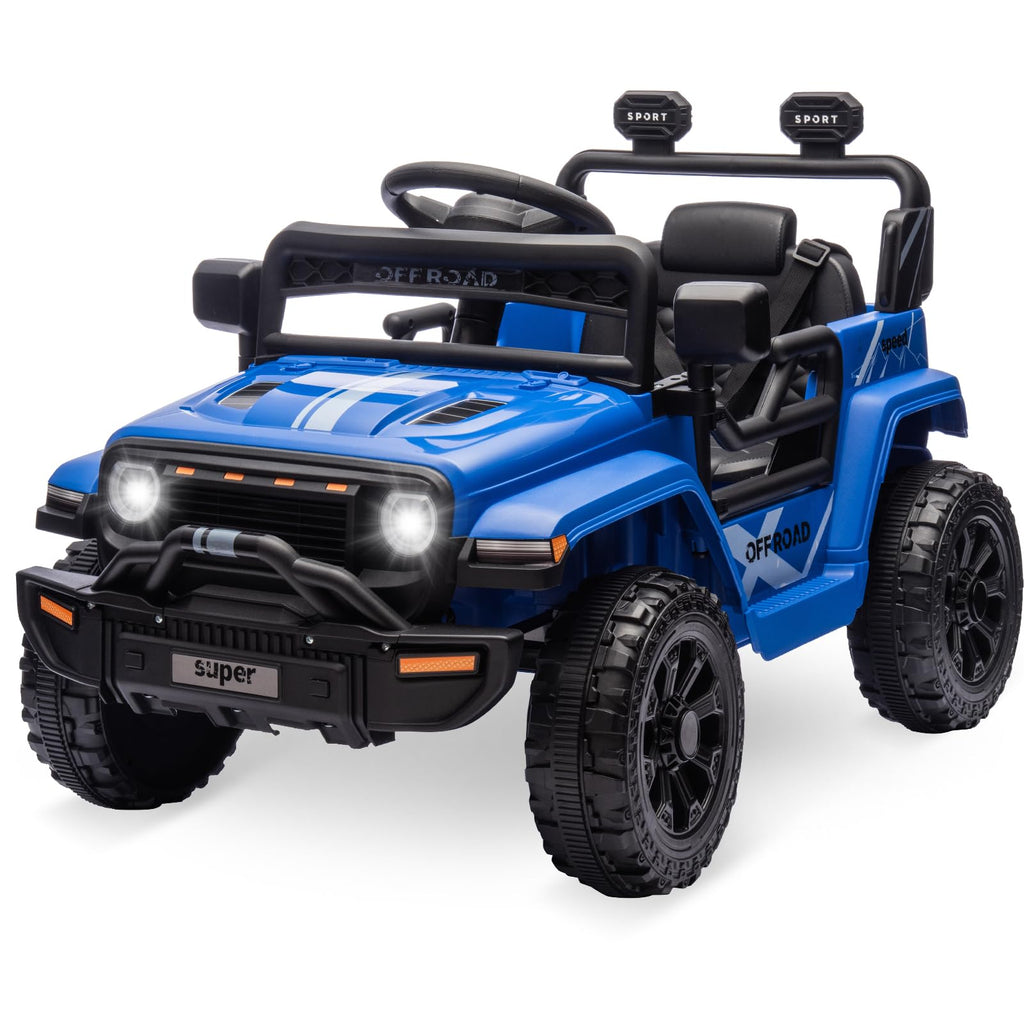 Garvee Ride - P Series: 12V Ride On Toy w/Parent Remote Control, Steering Wheel Music, 4-Wheel Spring Suspension, Led Lights, 2 Speeds, Kids Electric Vehicles for Age 3-5, Blue