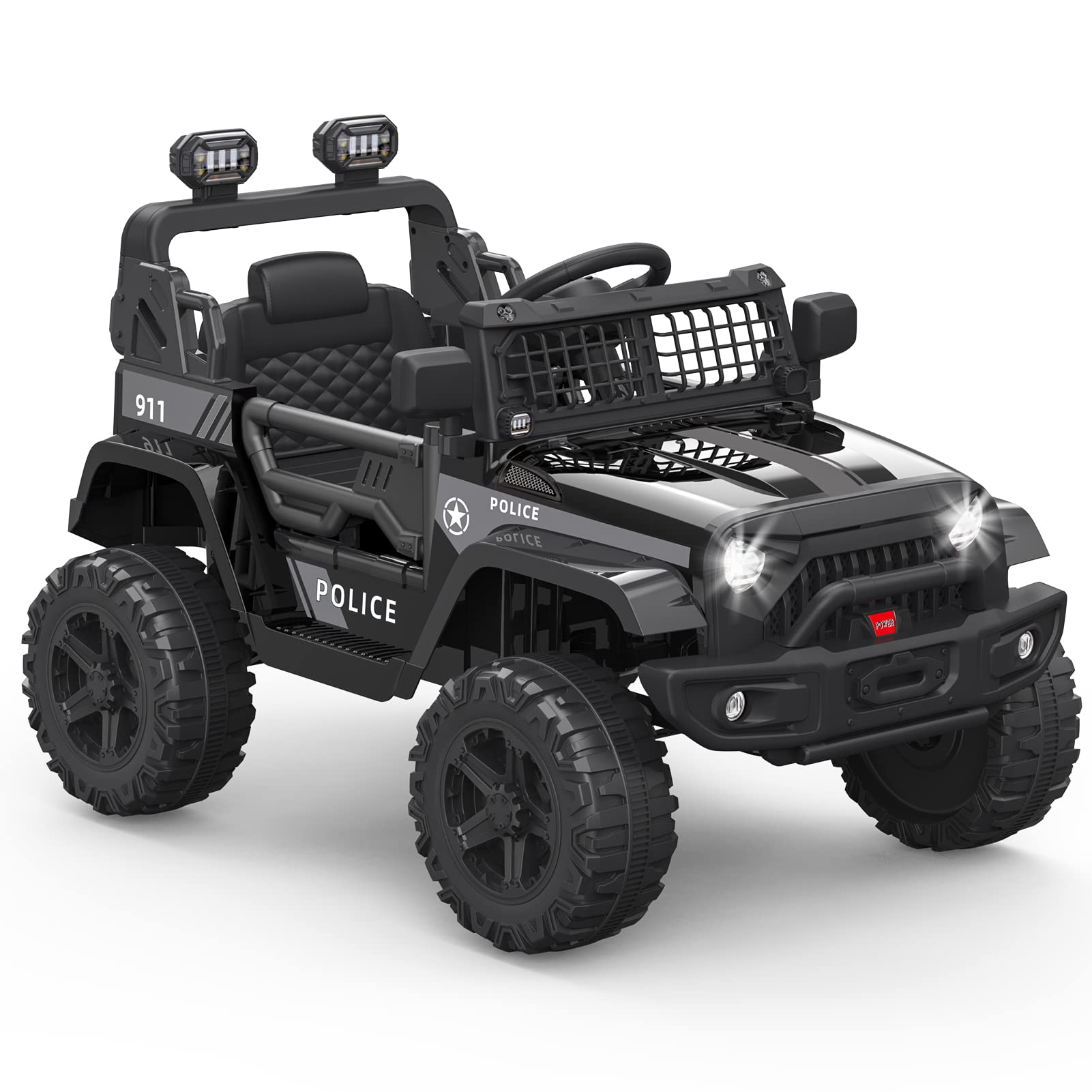 Garvee Ride P Series 12V Kids Electric Vehicles with Remote Control Spring Suspension, LED Lights, Bluetooth, 2 Speeds - Black
