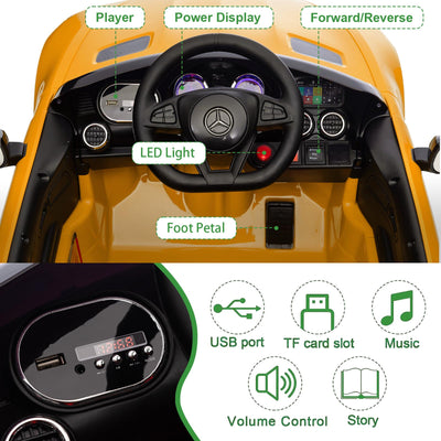 Garvee Ride Car for Kids, 12V Power Battery Electric Vehicles for 3-7 Toddlers, Licensed Mercedes-Benz with Remote Control, MP3 Player - Yellow