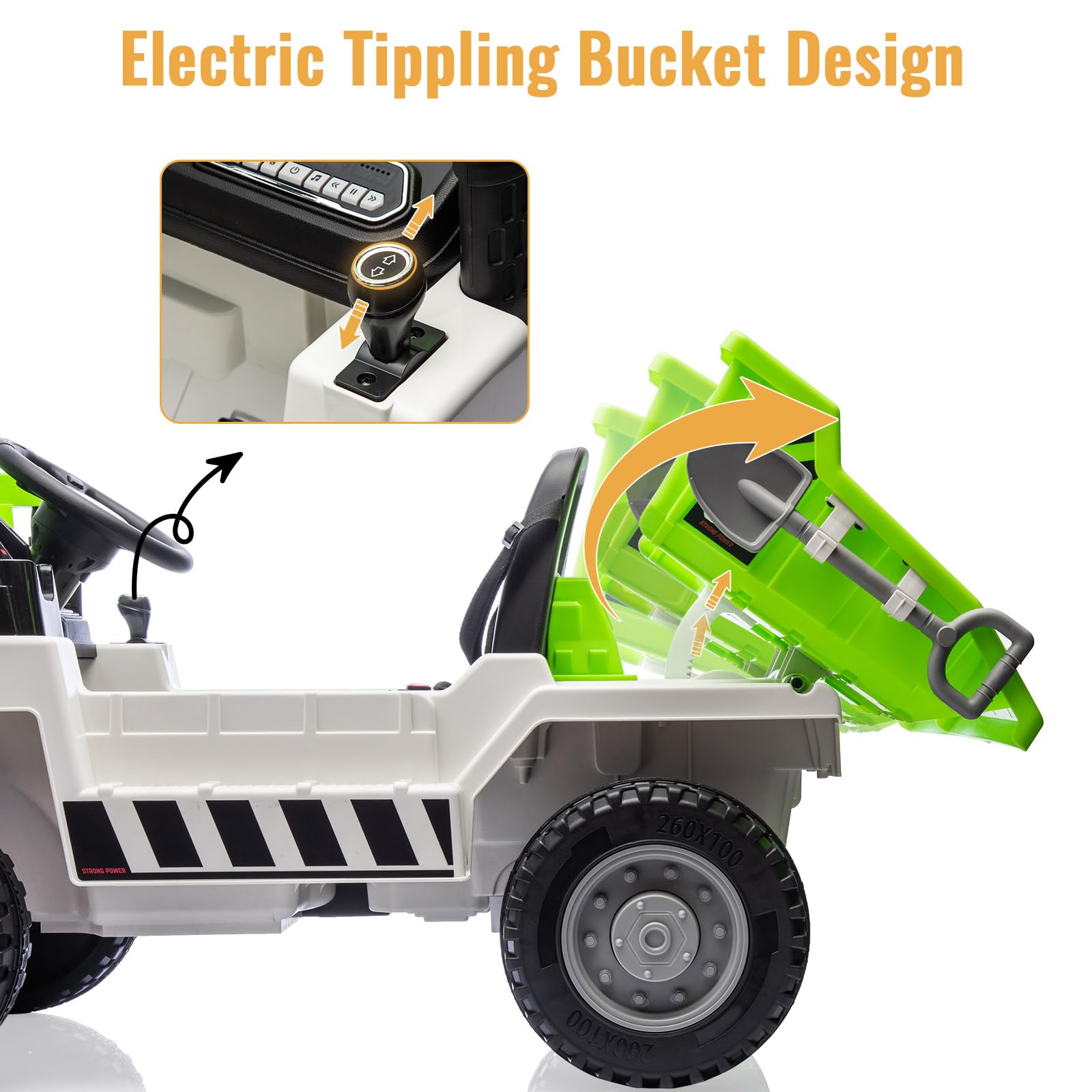 Garvee Ride - P Series: 4WD Ride On Car with Dump Truck, Electric Car for Kids with Remote Control, Toddler Car with Electric Dump Bed & Shovel, 2 Speeds,