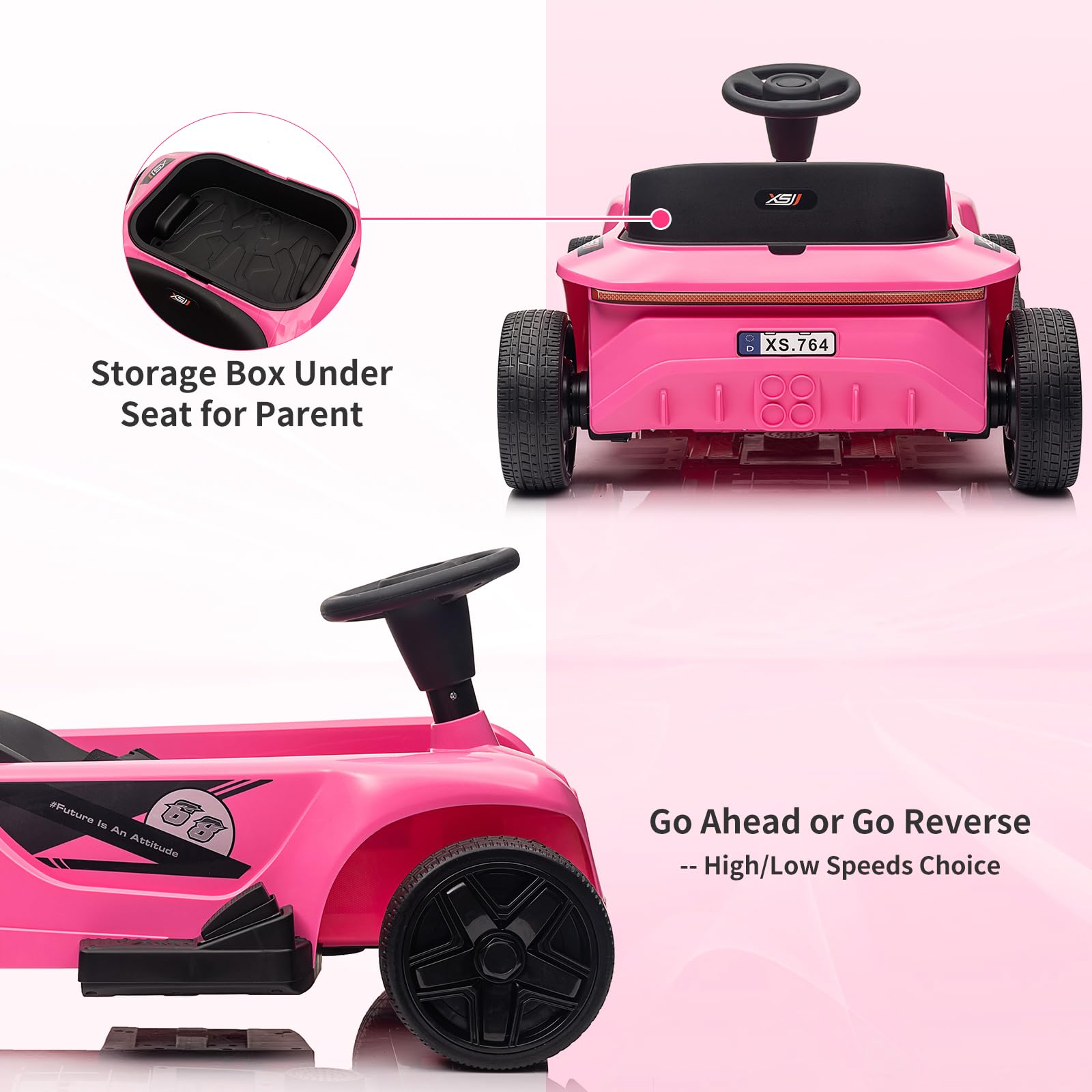 Garvee Ride - P Series: 2 Seaters 4-Wheelers Electric Ride On Toy for Kids, 24V 120W*2 Powerful Motors Max Load 200 Lbs, Two Driver Modes + Remote Control Modes for Toddlers Child with Music, USB, Storage Box, Pink-Color