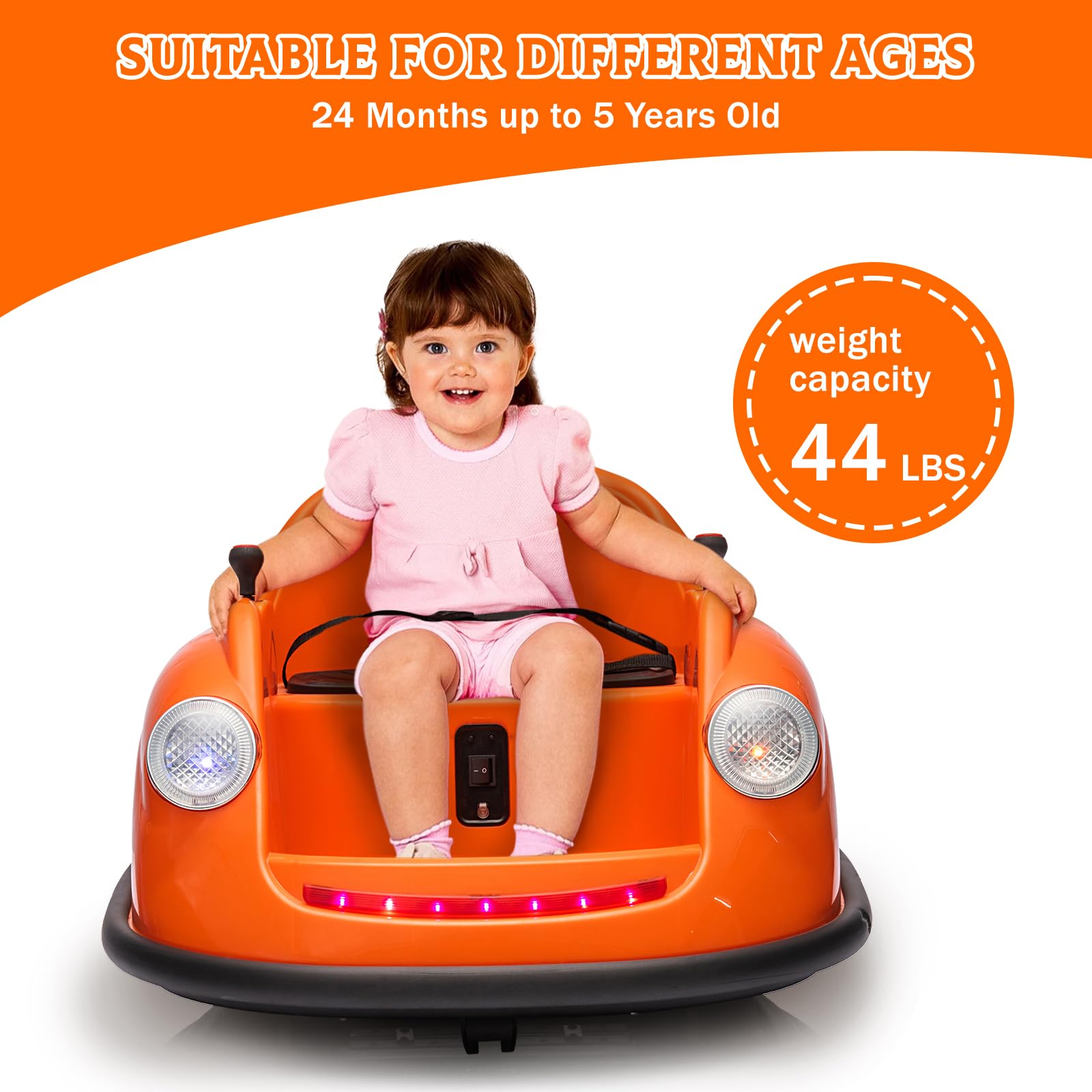 Garvee Ride - P Series: 12V Battery Car for Kids W/Parent Remote, Led Lights, 2-Speed, 360°Spin - Orange