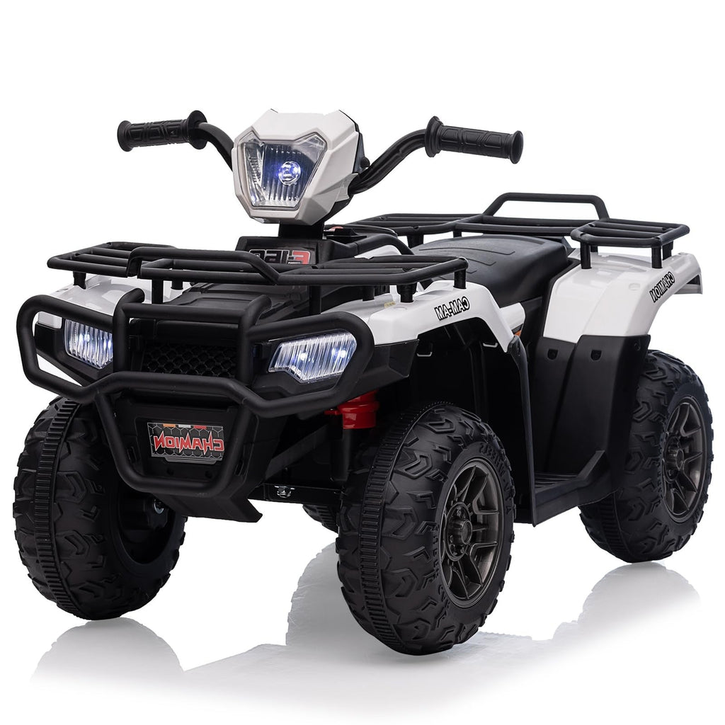 Garvee Ride - P Series: 12V Ride on Quad ATV for Kids, Electric Vehicle for Toddlers, High/Low 2.2mph Safety Speed for Child, Forward/Backward,LED Light, Music,USB for Boys Girls Gift-White
