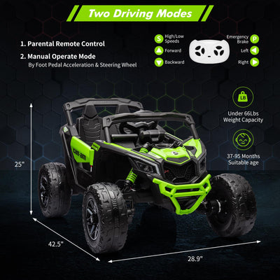 Garvee Ride - P Series: 12V Can-Am Ride-On UTV: Remote Control, Large Seat, Music, LED Lights, Spring Suspension, for Boys & Girls - Green