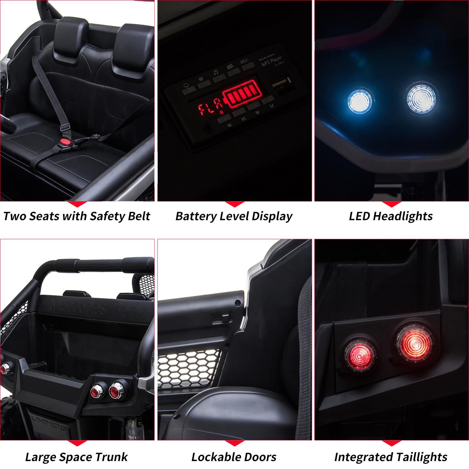 Garvee Ride - P Series: 2 Seater Kids Ride On Truck 24V Ride On Toy Licensed Mercedes Benz Battery Powered Electric Vehicle for Toddles With Remote Control, Battery Display, Trunk, Spring Suspension, LED Lights, Music, White