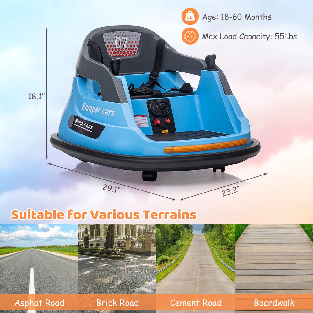 Garvee Ride - P Series: 12V Kids Bumper Car with Remote Control, LED Lights & 360 Degree Spin, Indoor and Outdoor Kids Toy for 18+ Months Kids - Blue