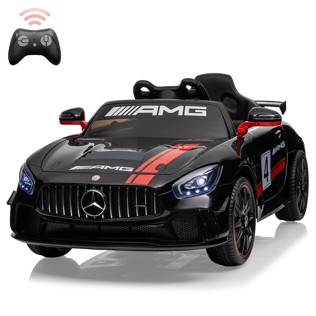Garvee 12V Licensed Benz AMG Ride-On Car: Remote Control, Sound System, LED Headlights, One-Button Assemble Wheels, for Ages 3-8 - Black