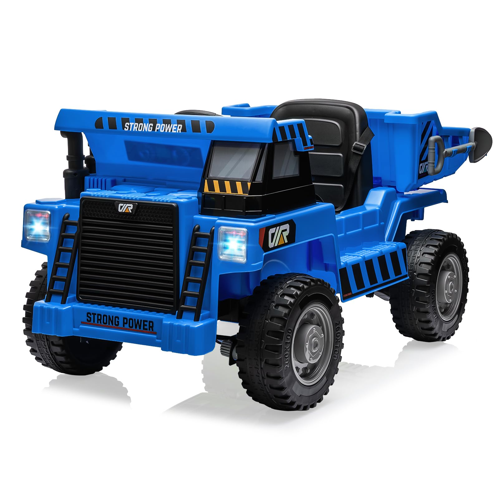 Garvee Ride - P Series: 12V Kids Ride on Dump Truck with Electric Bed, Remote Control, USB, MP3, Music, Battery Indicator, Blue