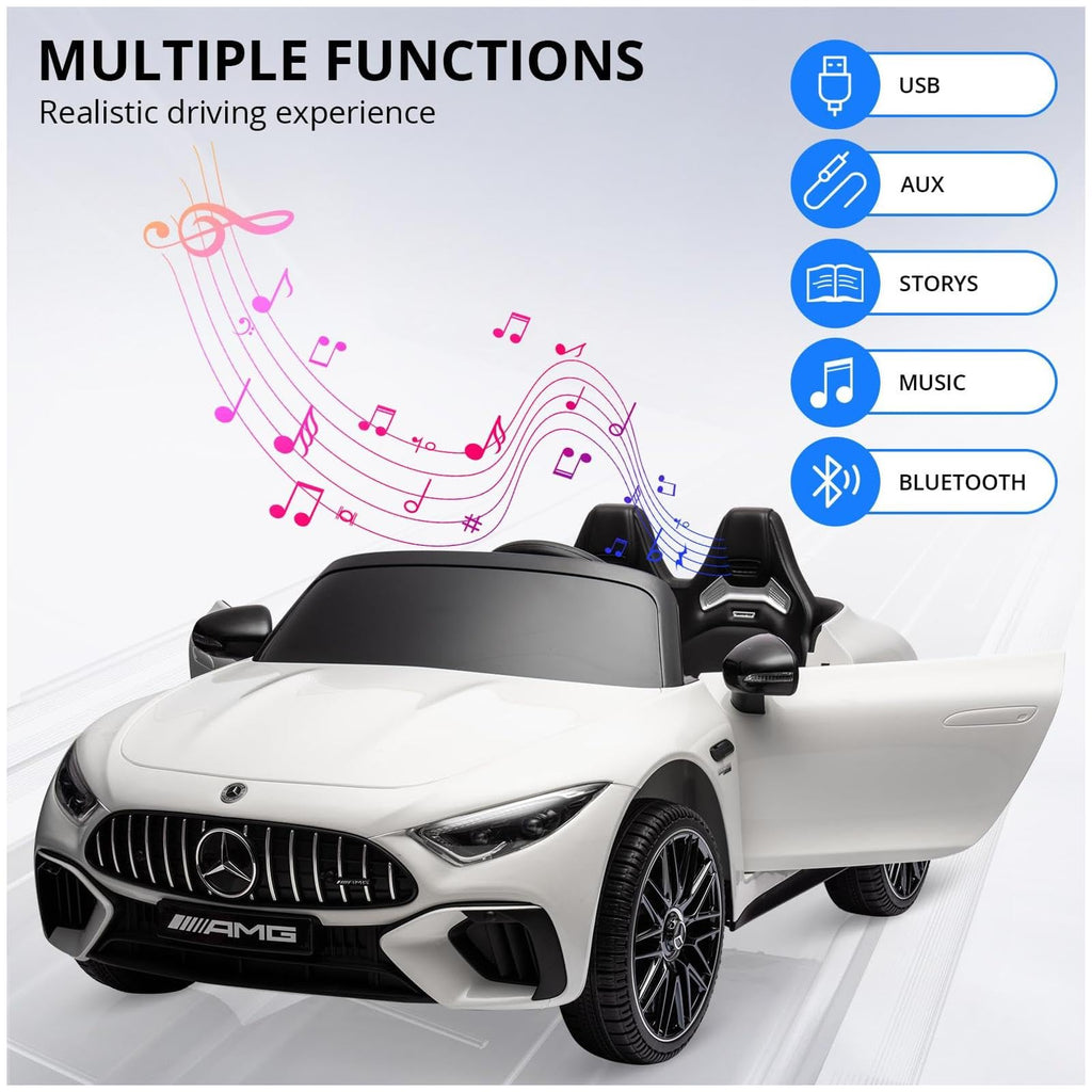 Garvee 12V Mercedes-Benz SL63 Ride-On Car: Remote Control, 2x35W Motors, 3-8 MPH, LED Lights, MP3, USB, Bluetooth, for Ages 3-7 - White