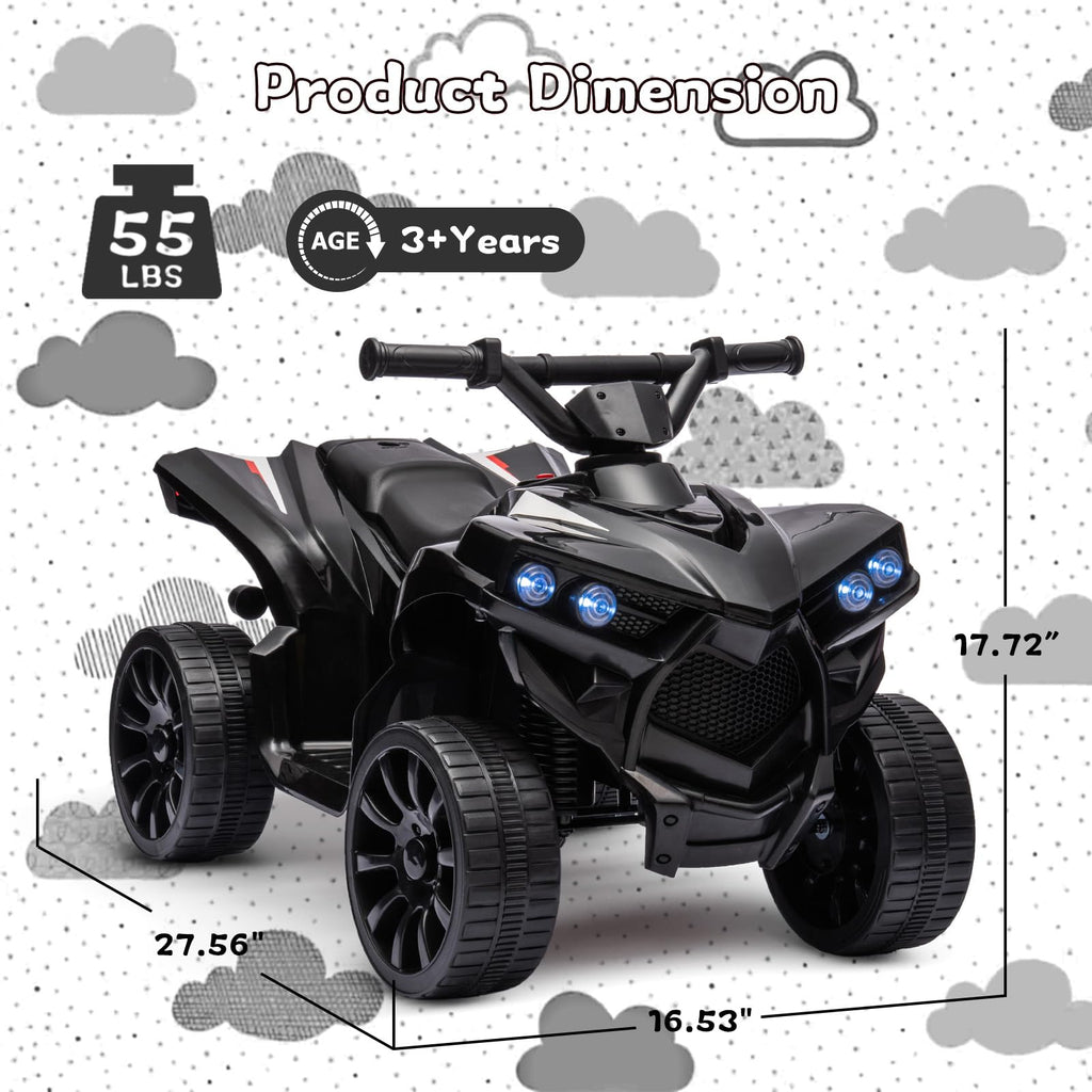 Garvee Ride - P Series: 6V Quad ATV for Kids Toddler 3+ years, Max 55lb Capacity ，With LED, Music, Foot Pedal, Wear-Resistant Wheels, 1.9 MPH - Black