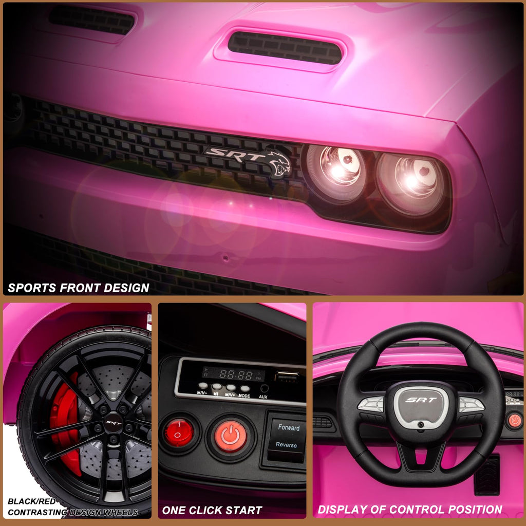 Garvee Ride - P Series: 12V Electric Vehicles Battery Powered with Remote Control, LED Lights, Bluetooth, MP3 for Boys Girls - Pink