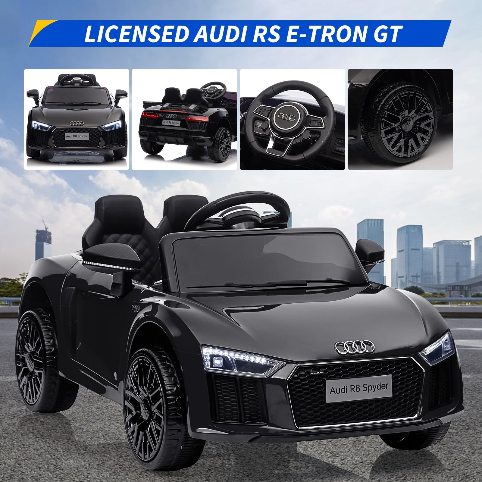 Garvee Ride - P Series: 12V Power Battery Electric Vehicles for 3-7 Toddlers, Licensed Toy Car with Remote Control, MP3 Player - Black
