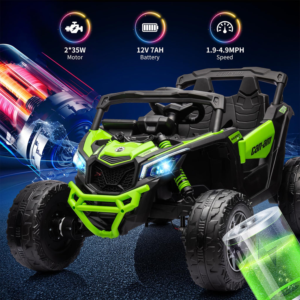 Garvee Ride - P Series: 12V Can-Am Ride-On UTV: Remote Control, Large Seat, Music, LED Lights, Spring Suspension, for Boys & Girls - Green