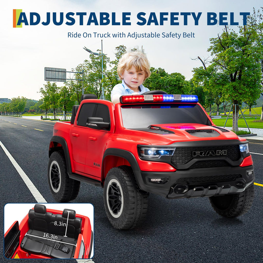 Garvee 12V Electric Ride On Truck for Kids Licensed RAM Pickup Truck Dual Motor Remote Control LED Lights Music Storage