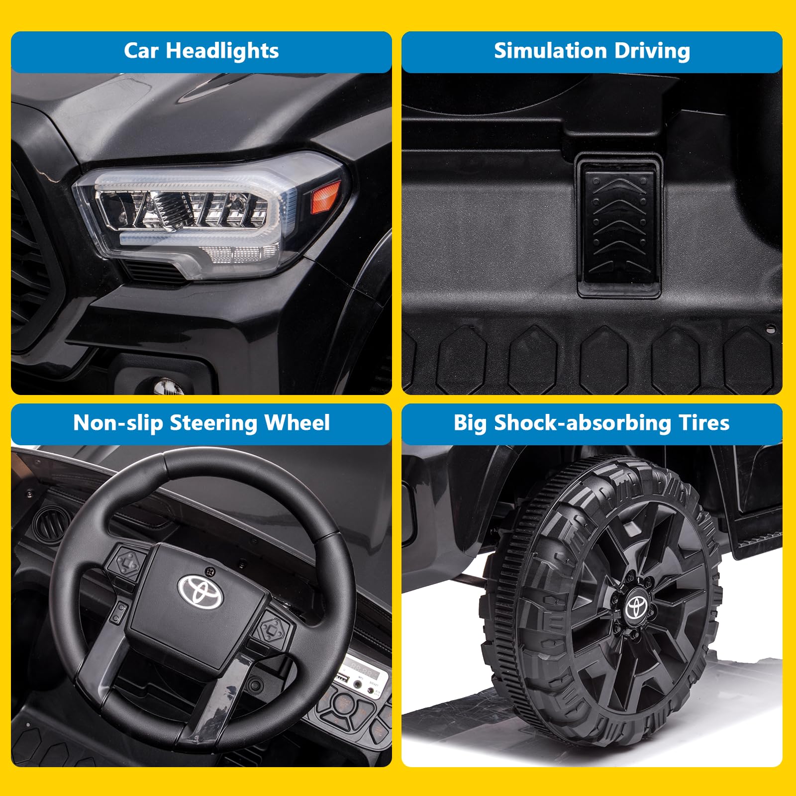 Garvee Ride - P Series: 12V Toyota Tacoma Kids Car, Spring Suspension, with LED Light - Black