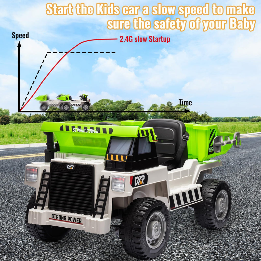 Garvee Ride - P Series: 4WD Ride On Car with Dump Truck, Electric Car for Kids with Remote Control, Toddler Car with Electric Dump Bed & Shovel, 2 Speeds,