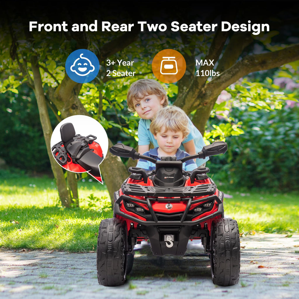Garvee Ride - P Series: 12V Kids Ride On Electric ATV, 2 Leather Seater ATV Car for Kids, 27V Kids Ride On Toys with LED Headlights, Bluetooth & Music, Adjusted Speeds 2-4 MPH, Ride On Toys for Kids 3-8,Red