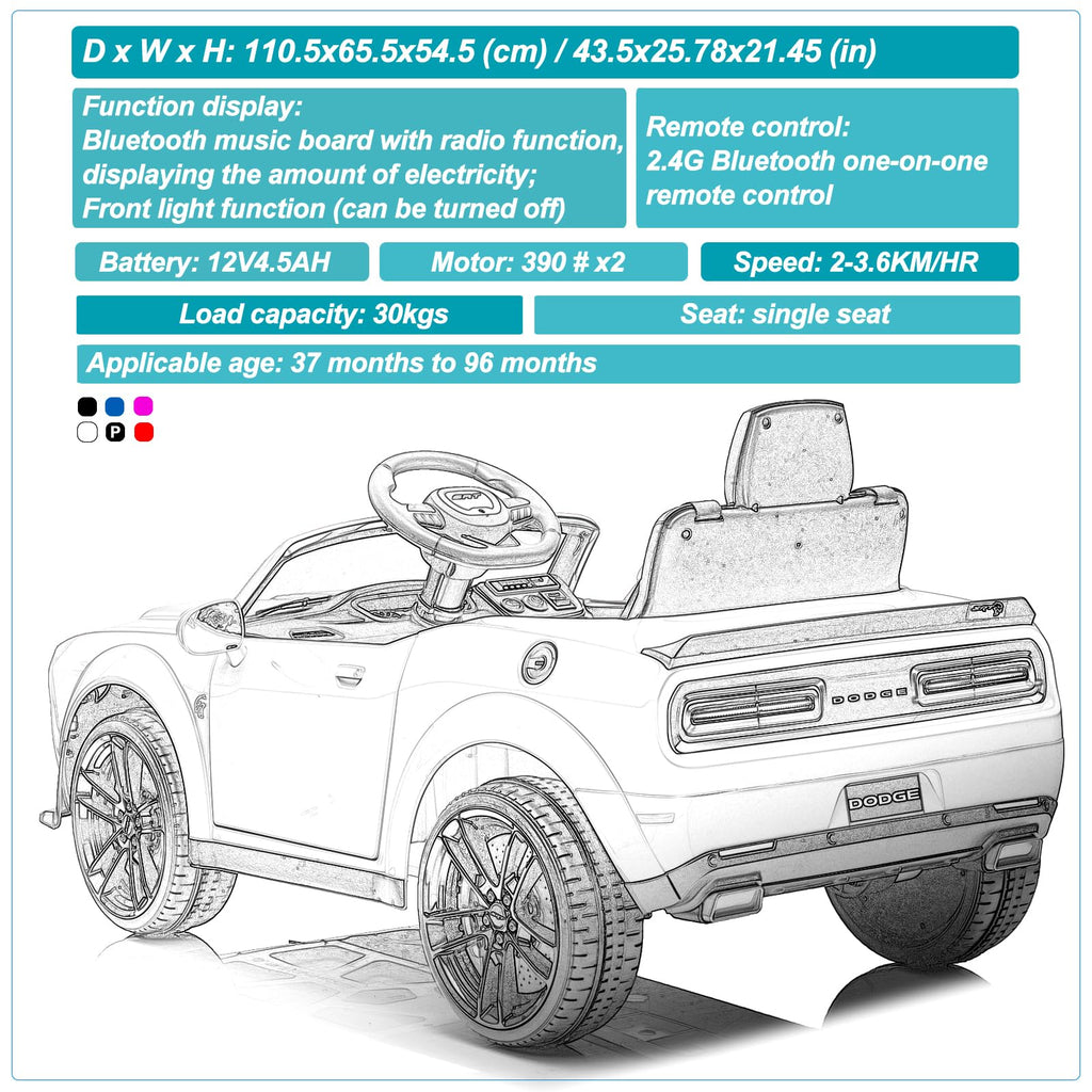 Garvee Ride - P Series: 12V Electric Vehicles Battery Powered with Remote Control, LED Lights, Bluetooth, MP3 for Boys Girls - Pink