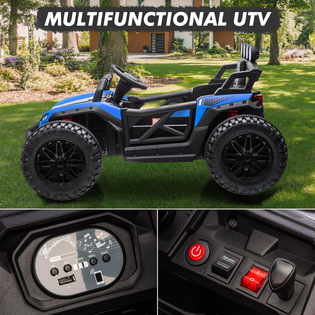 Garvee Ride - P Series: 24V Electric UTV,Ride On Toys for Big Kids,2x130W Powerful Electric Car with Remote Control， 4 Shock Absorbers，LED Lights,Music for Boys and Girls,Blue