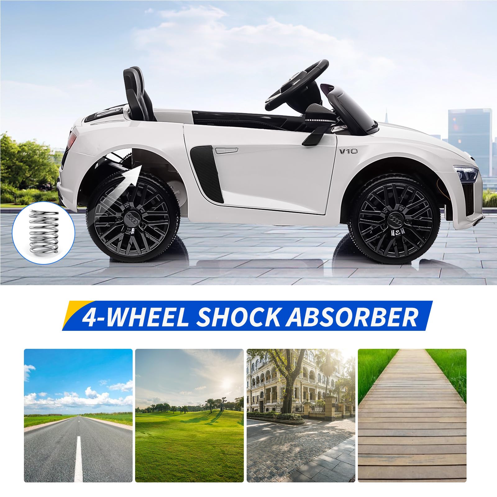 Garvee Ride - P Series: 12V Power Battery Electric Vehicles for 3-7 Toddlers, Licensed Toy Car with Remote Control, MP3 Player - White
