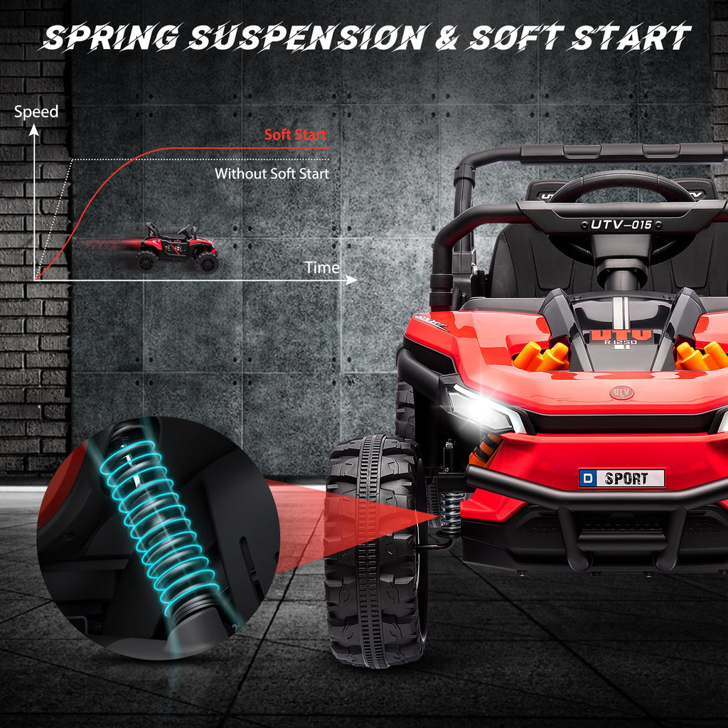Garvee Ride - P Series: 12V Electric UTV Car with Remote Control, Ride on Truck with Toy Storage, Spring Suspension, LED Headlights, Ride Cars w/4 Wheels, Ride on Toys for Boys Girls, Red