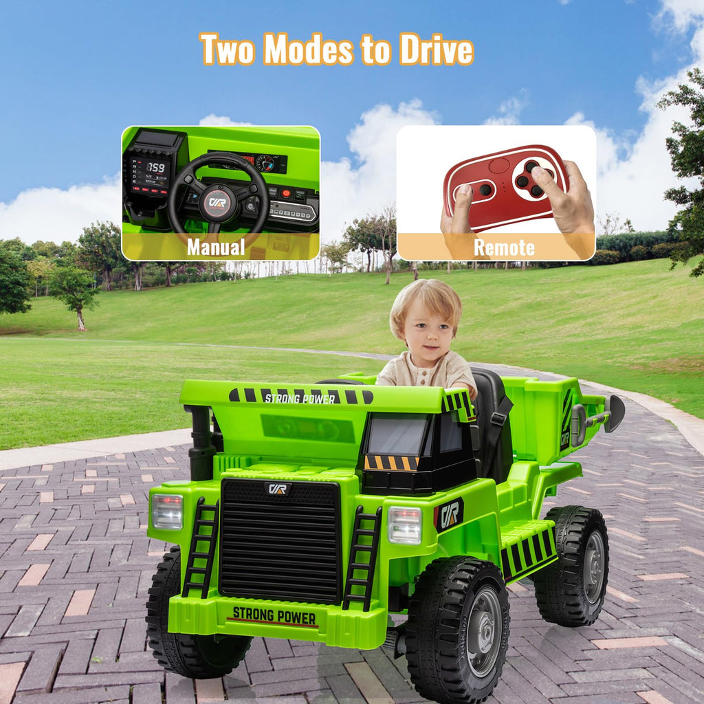 Garvee Ride - P Series: 4WD Ride On Car with Dump Truck, Electric Car for Kids with Remote Control, Toddler Car with Electric Dump Bed & Shovel, 2 Speeds,