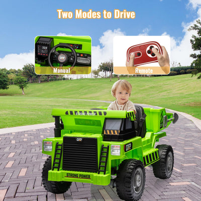 Garvee Ride - P Series: 4WD Ride On Car with Dump Truck, Electric Car for Kids with Remote Control, Toddler Car with Electric Dump Bed & Shovel, 2 Speeds,