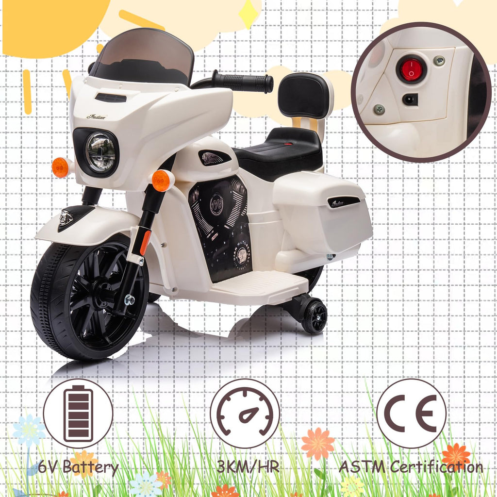 Garvee Ride - B Series: 6V Ride-On Motorcycle for Kids, Electric Dirt Bike with USB, Music, Headlight - White