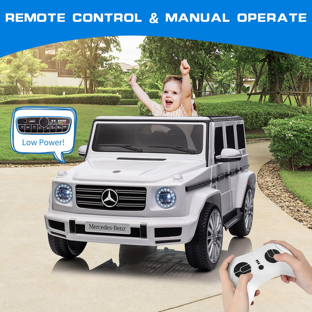 Garvee 12V Kids Ride On Car, Licensed Mercedes-Benz G500 Electric Vehicle w/Parent Remote Control, 4xSpring Suspension, 3 Speeds, Rocking, LED Lights, Music, Battery Powered Ride on Toy for Kids - White