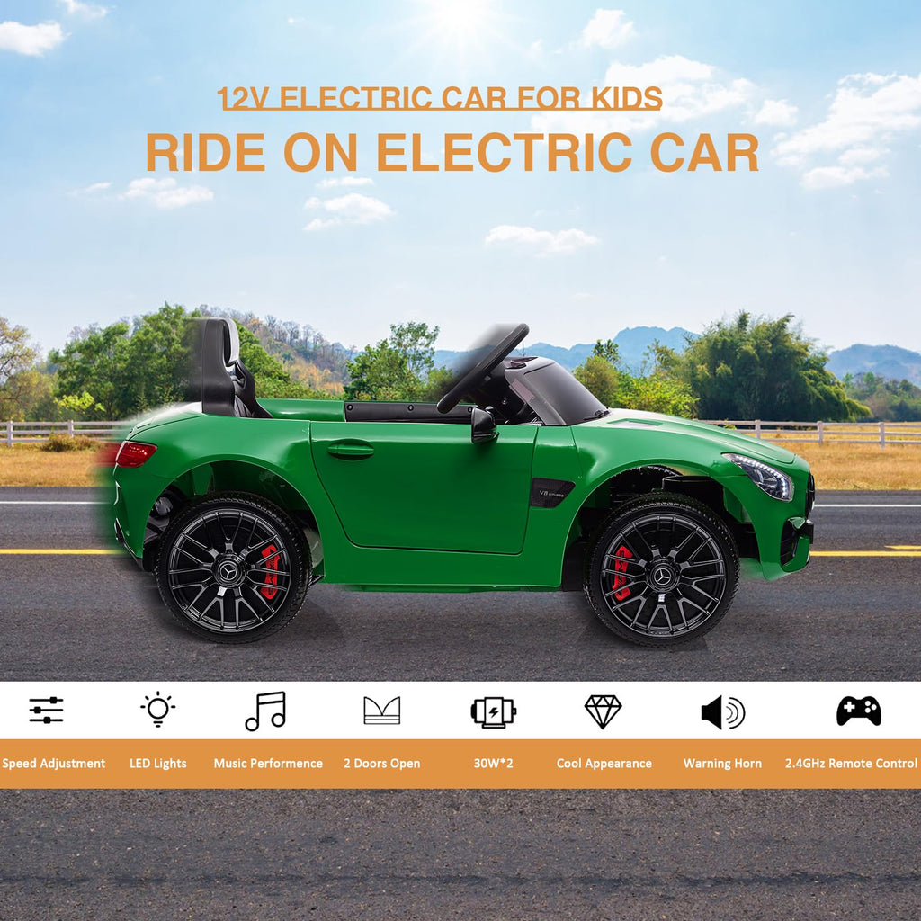 Garvee Ride Car for Kids, 12V Power Battery Electric Vehicles for 3-7 Toddlers, Licensed Mercedes-Benz with Remote Control, MP3 Player - Green