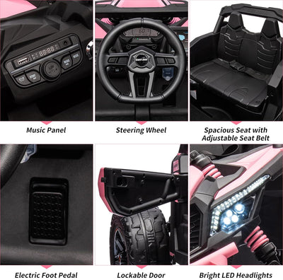 Garvee Ride - P Series: 12V Can-Am Ride-On UTV: Remote Control, Large Seat, Music, LED Lights, Spring Suspension, for Boys & Girls - Pink