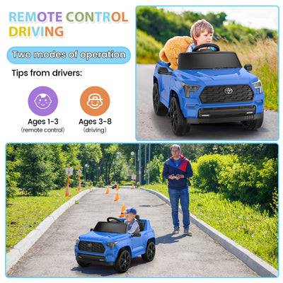Garvee Ride on Truck Car, 12V Licensed Toyota Electric Cars for Kids, Ride on Toys with Remote Control, Spring Suspension, LED Lights, Bluetooth, 3 Speeds - Blue