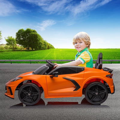 Garvee Ride - P Series: 12V Kids Ride on Car Licensed Corvette Battery Powered Car Toddles Electric Sports Car Toy with Remote Control, Visual Dashboard, LED Lights, Music, Gifts for Boys Girls, Orange